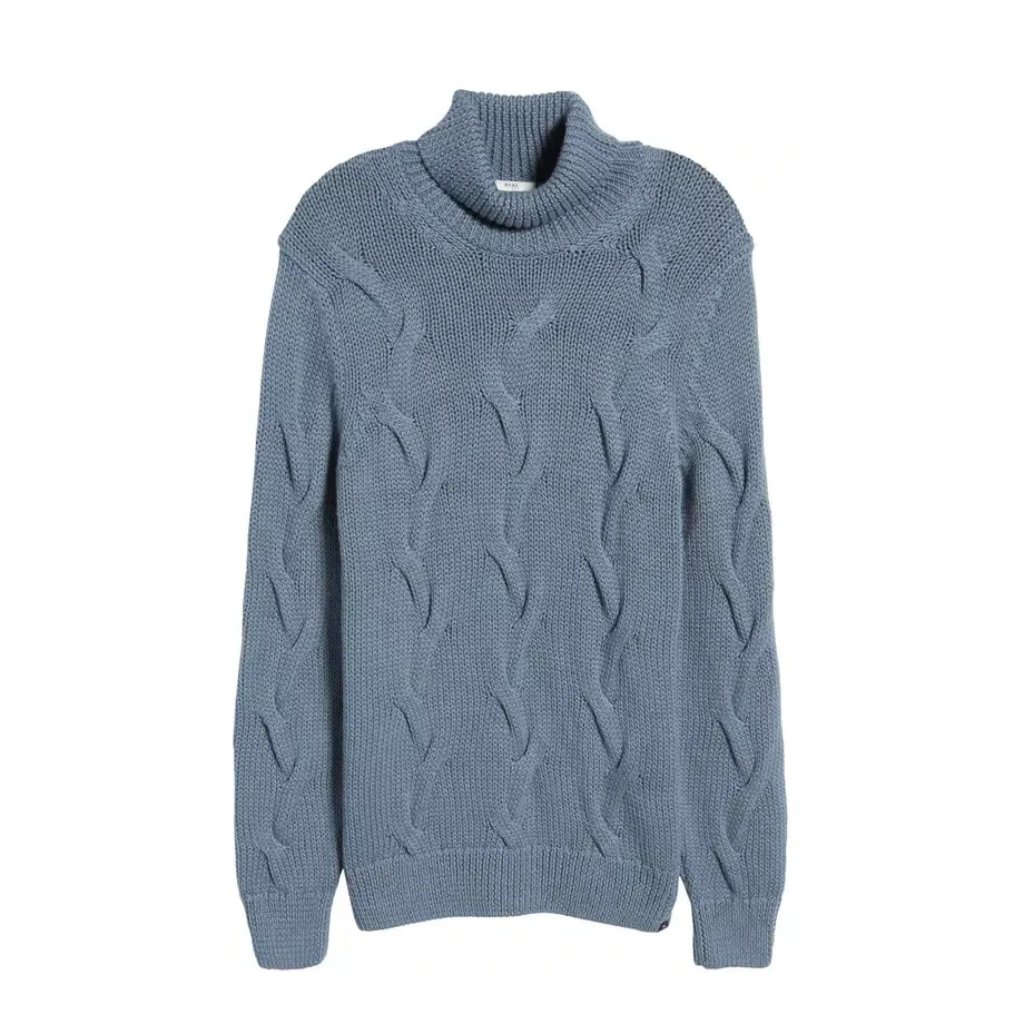 $248 Brax Men's Eu 52 Us L Brian Wool Blend Knit Turtleneck Sweater Storm Blue